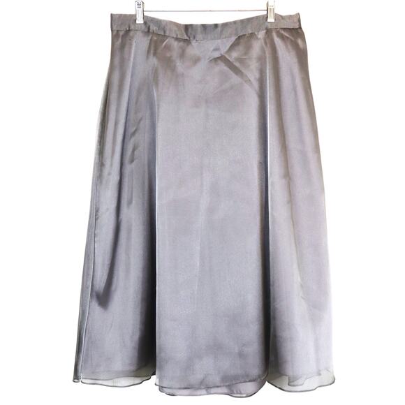 Vintage 90s Y2K Silver Gray Satin Sateen Skirt Sheer Overlay Shimmer Plus 18W - Picture 1 of 7